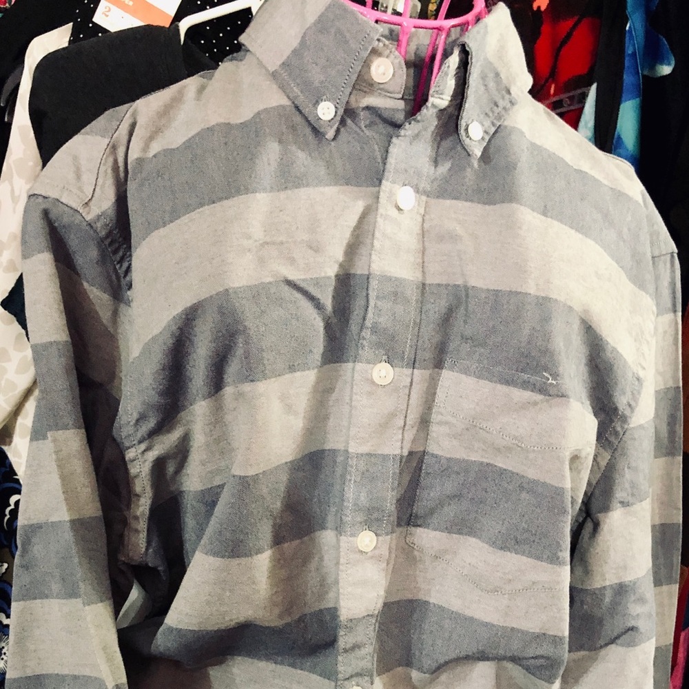 NWT Gap shirt denim chambray grey stripes S